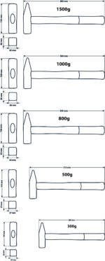 Zestaw młotków ślusarskich 5 szt. 300–1500 g, trzonek drewniany - obrazek 7