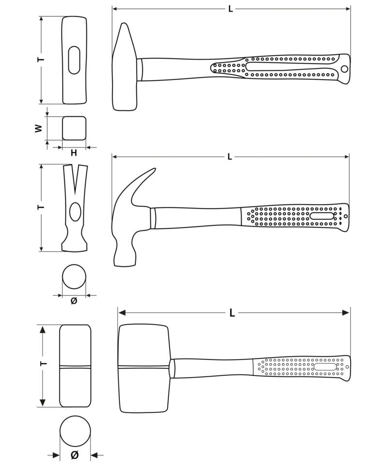 Zestaw młotków 6 szt. 300–800 g trzonek z włókna szklanego - obrazek 7