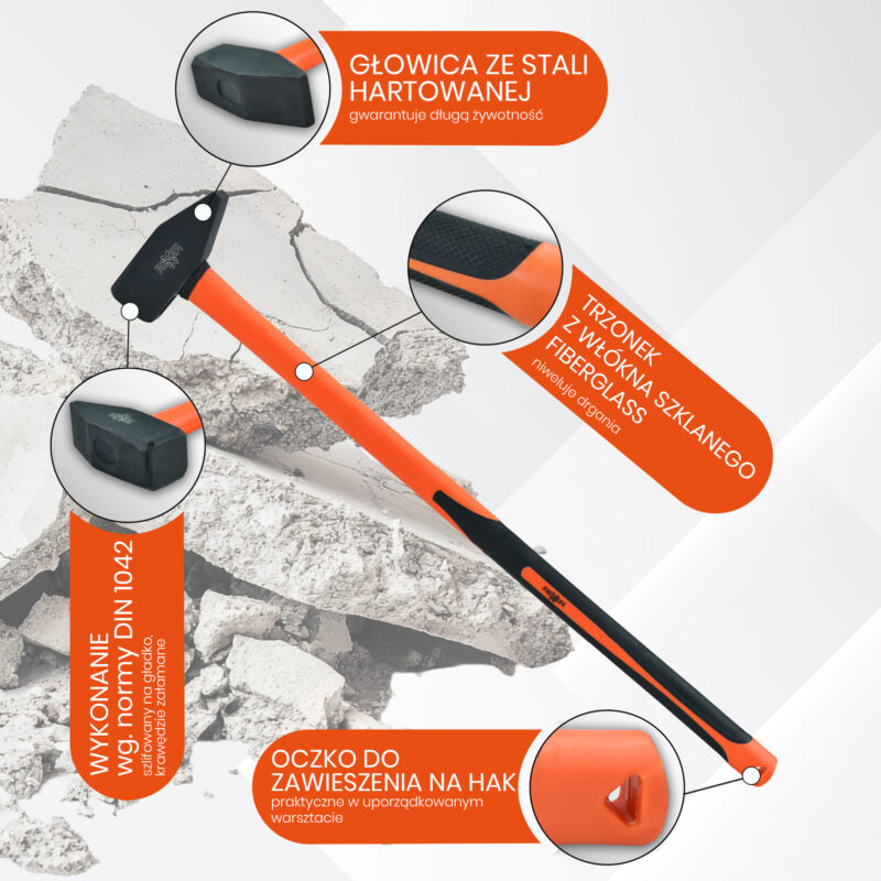 Młotek ślusarski 4000 g trzonek z włókna szklanego - obrazek 10