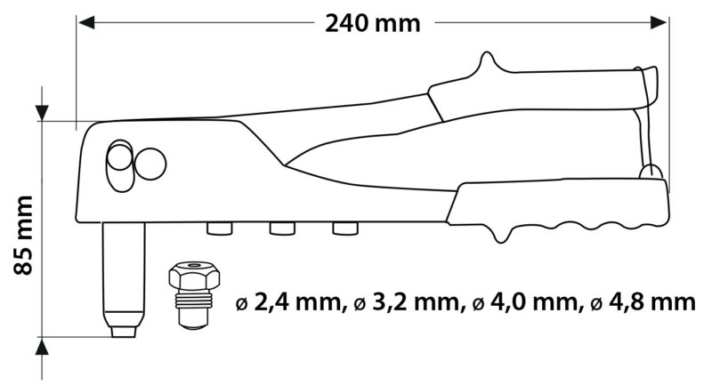Nitownica do nitów aluminiowych 2.4, 3.2, 4.0, 4.8 mm - obrazek 7