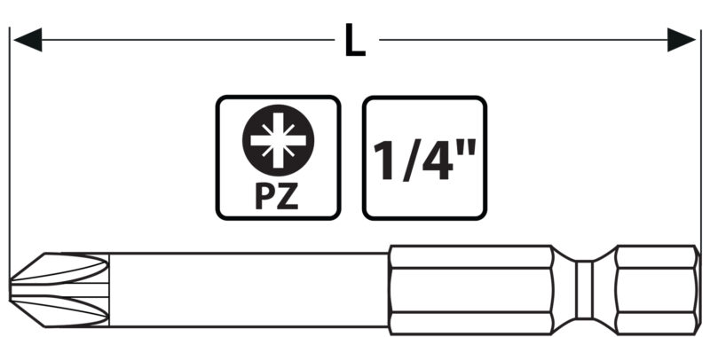 Zestaw końcówek wkrętakowych 1/4" Pozidriv PZ0-PZ4, 50 mm, 5 sztuk - obrazek 2