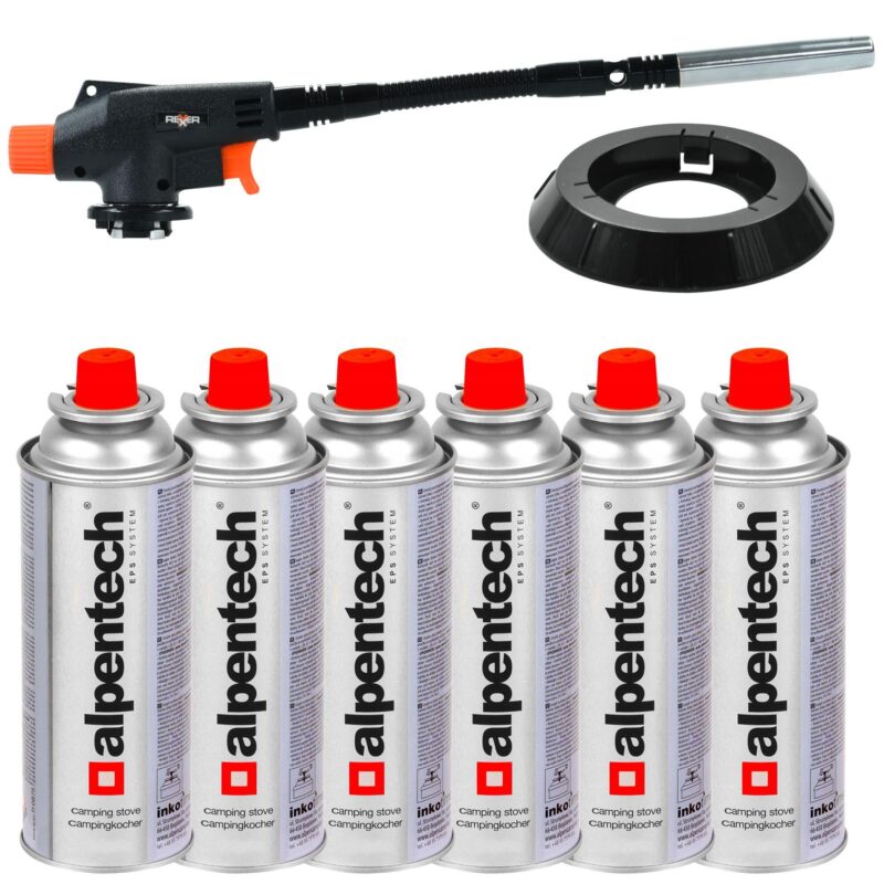 Palnik gazowy z zapłonem piezoelektrycznym 1300 W, elastyczna dysza + kartusz z gazem butan 220 g (6 sztuk) - obrazek 2