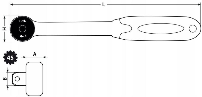 Grzechotka wygięta 3/8" 200 mm CRV - obrazek 5
