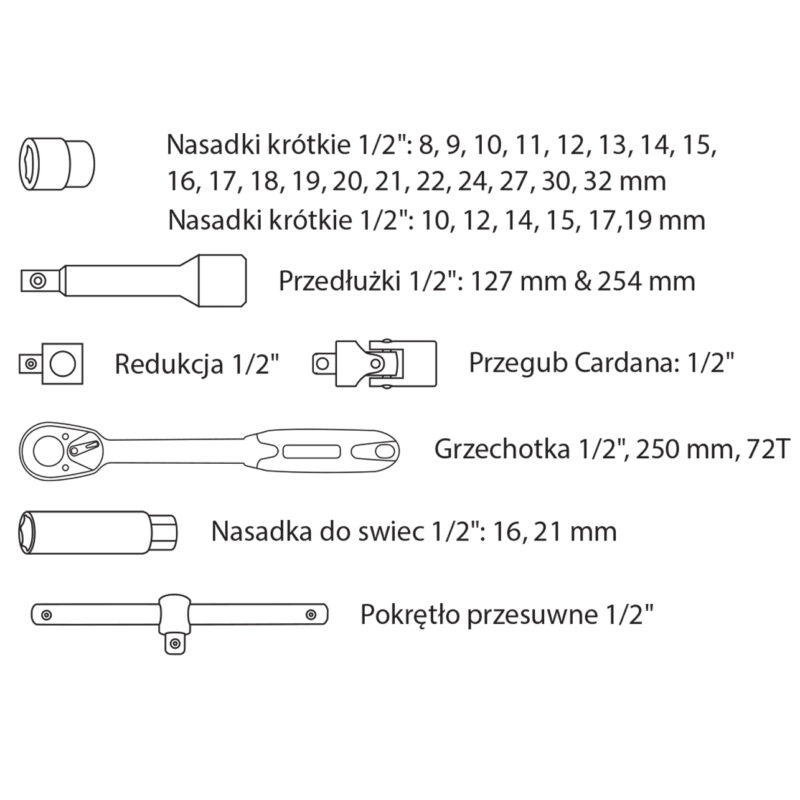 Zestaw kluczy nasadowych 1/2" 32 elementy - obrazek 5
