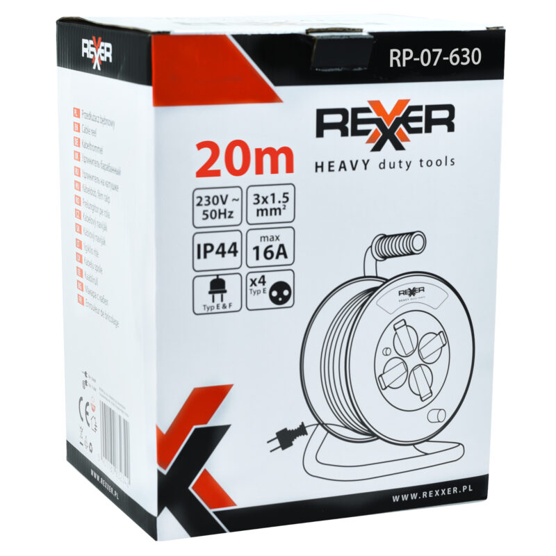 Przedłużacz na metalowym bębnie 20 m 3x1,5 mm IP44 - obrazek 10