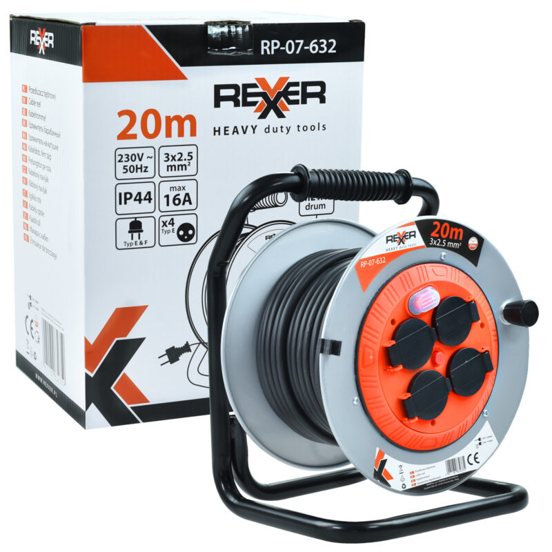 Przedłużacz na metalowym bębnie 20 m 3×2,5 mm IP44 - obrazek 9