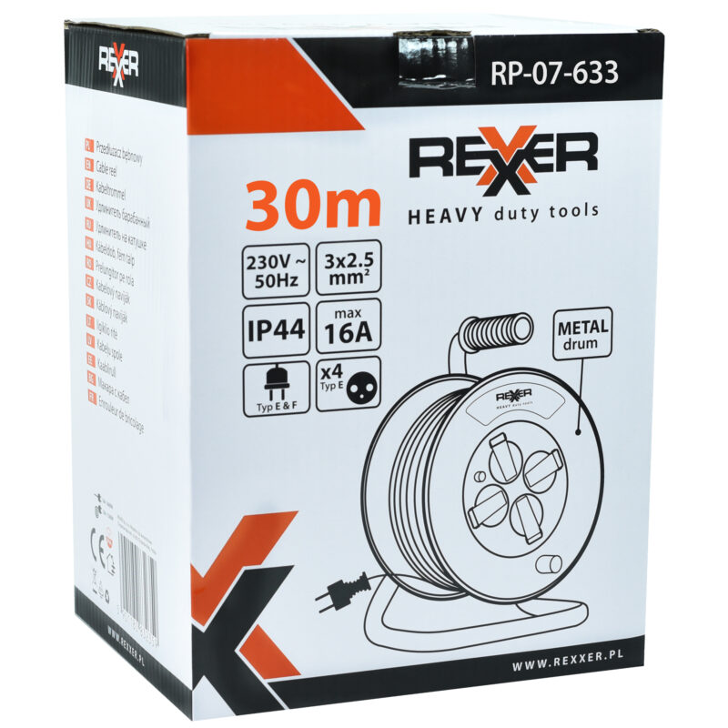 Przedłużacz na metalowym bębnie 30 m 3×2,5 mm IP44 - obrazek 10