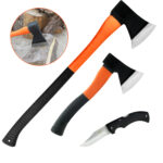 Zestaw siekier 2 sztuki 600 g + 1250 g, trzonek z włókna szklanego + nóż składany